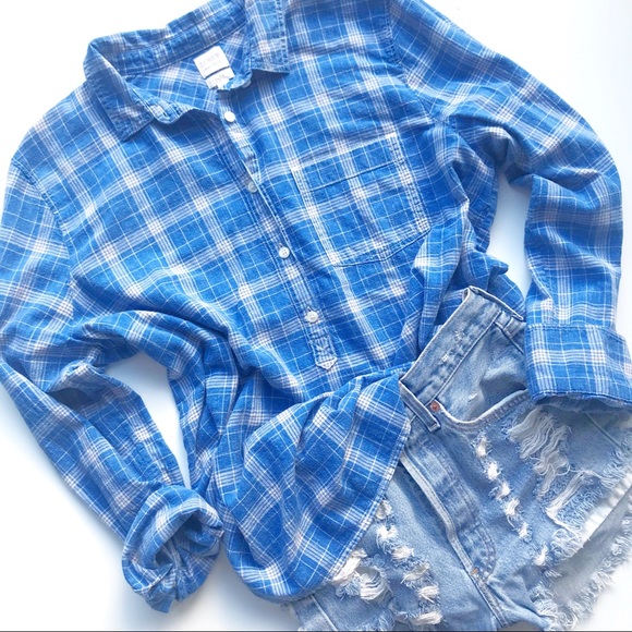 J. Crew Factory Tops - J Crew Factory Homespun Popover Blue Plaid Boy Fit